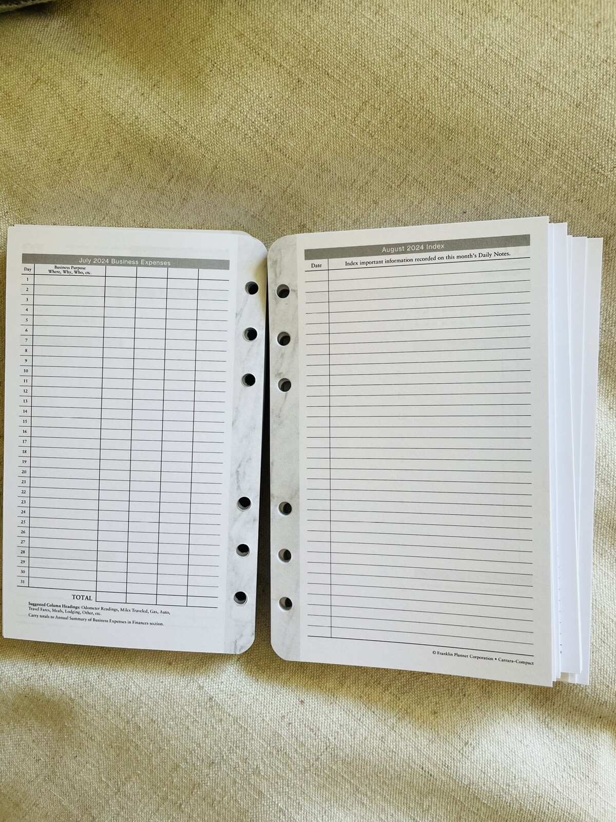 Franklin Covey Planner Refills Inserts 2024 Day 2 Pages Carrara Compact