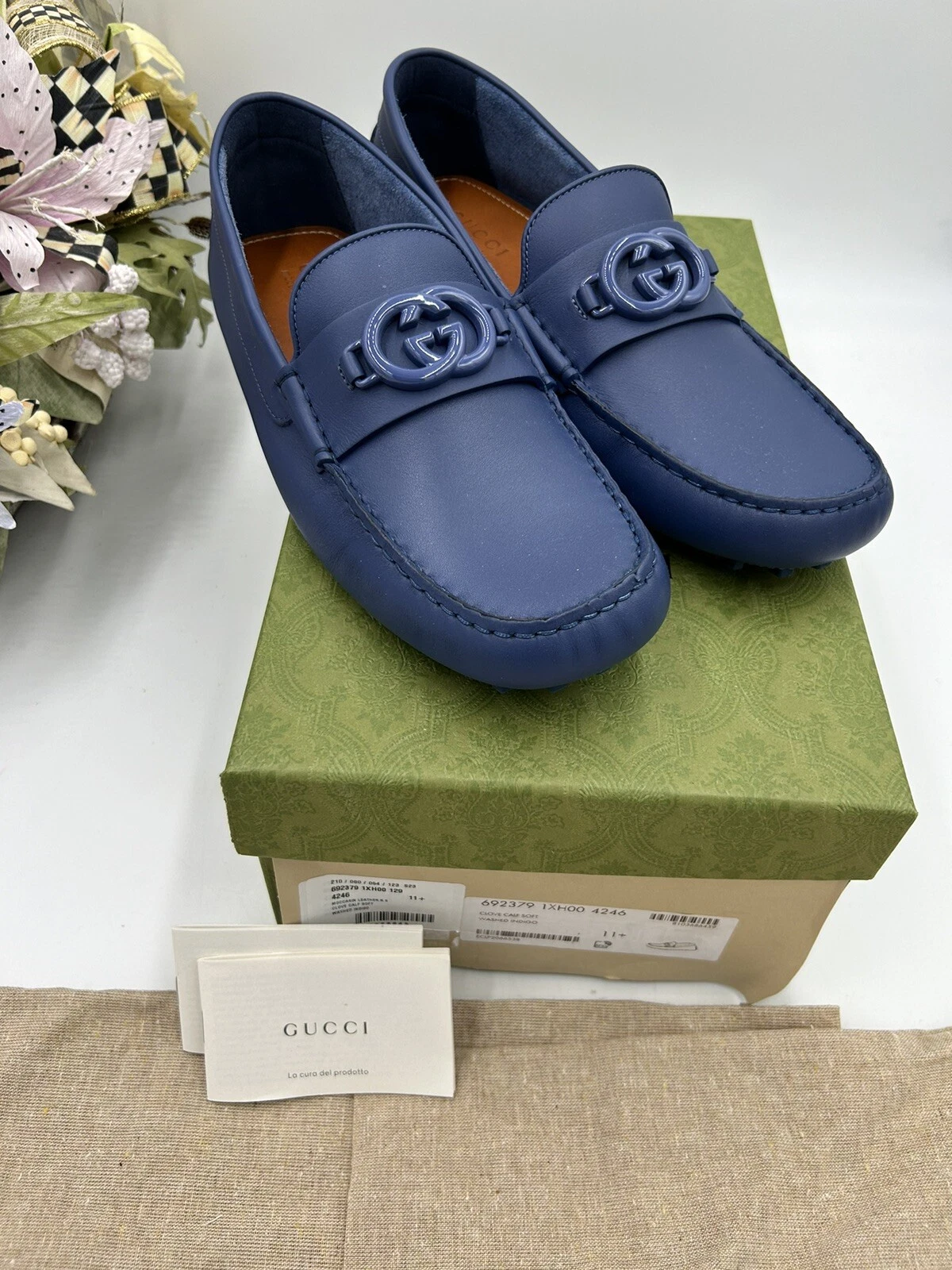 Mocassin homme Gucci à emboîtement GG cuir conducteur taille 11,5 fabriqué en Italie
