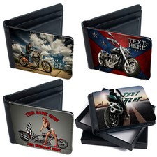 Personalised Motorbike Wallet Bi Fold Card Holder Men Custom Text Birthday Gift