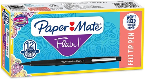 Paper Mate Flair Point-Guard Porous Point Pens, 12 Black Pens - 第 1/5 張圖片