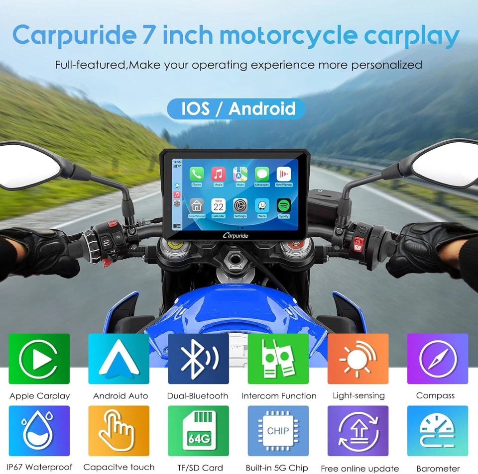 Carpuride W702Pro Wireless Carplay Android Auto Impermeable Touchscreen For Moto - Image 2 of 4