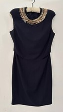 Bastyan Dress Women’s Embellished Neckline Navy Built In Bodice Size 14