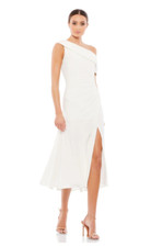Mac Duggal RUCHED OFF-THE-SHOULDER MIDI DRESS WHITE SIZE 10 (26484)