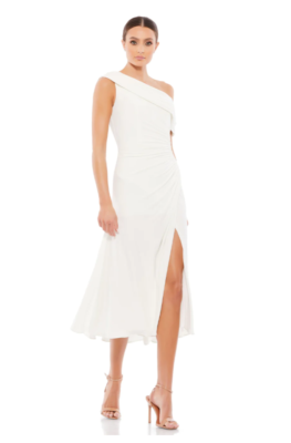 mac duggal white midi dress White Embellished Square Neck A-Line Midi Dress