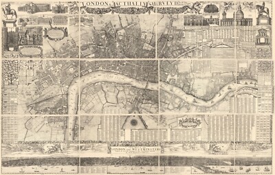 16'' x 24'' 1682 Aerial View of London England Westminster