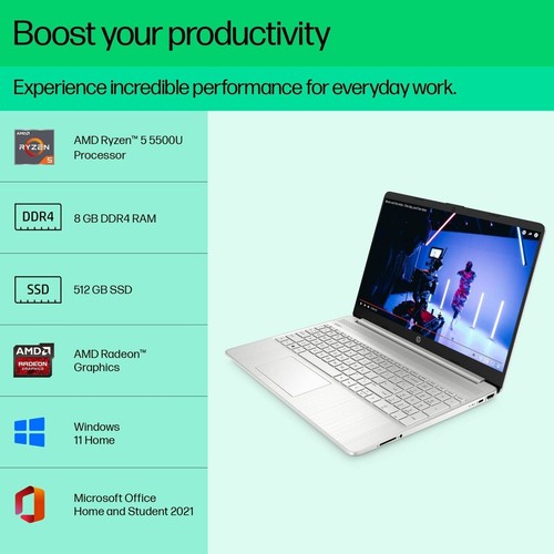 HP AMD Ryzen 5 Hexa Core 5500U - (8 GB/512 GB SSD/Windows 11 Home) 15s-eq2144au - 第 3/5 張圖片