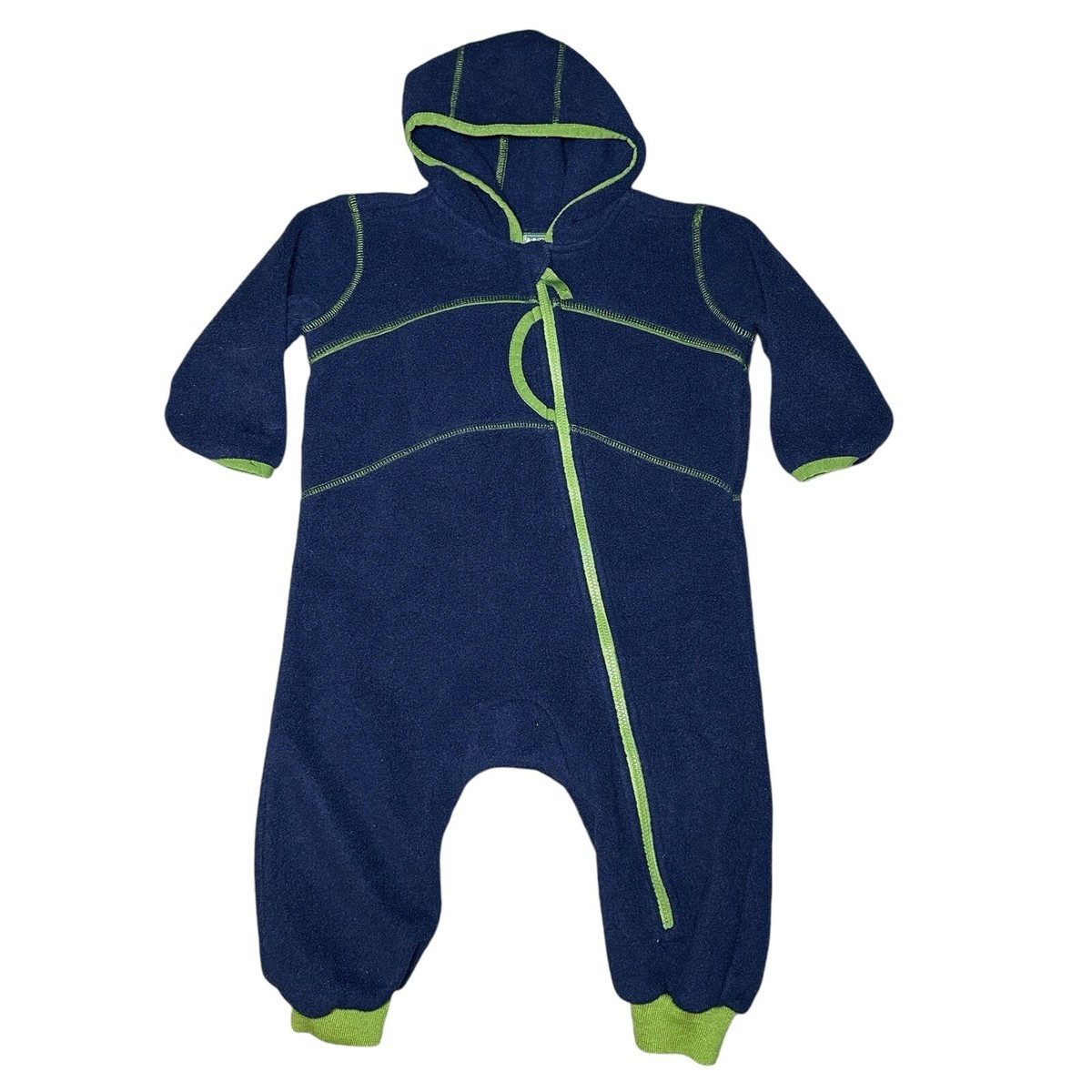 LL Bean Fleece Bunting Suit Snow 6-12 Months Green Blue Warm Full