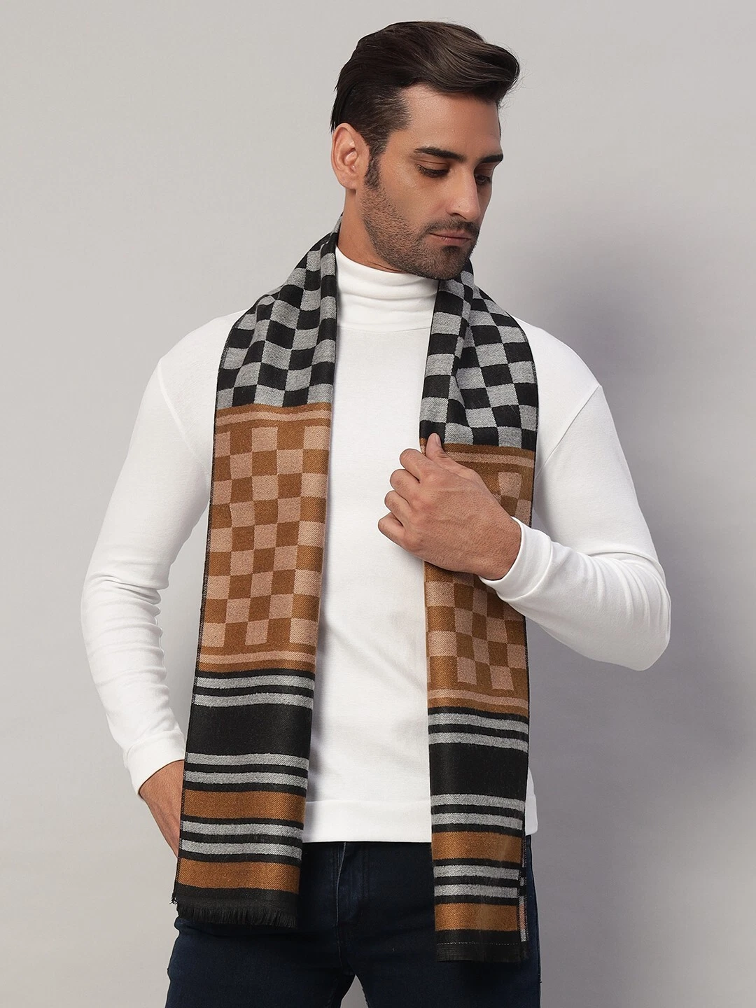 Mens Winter Warm India Made 100% CASHMERE Scarf Scarves Checks Wool Wrap scarves