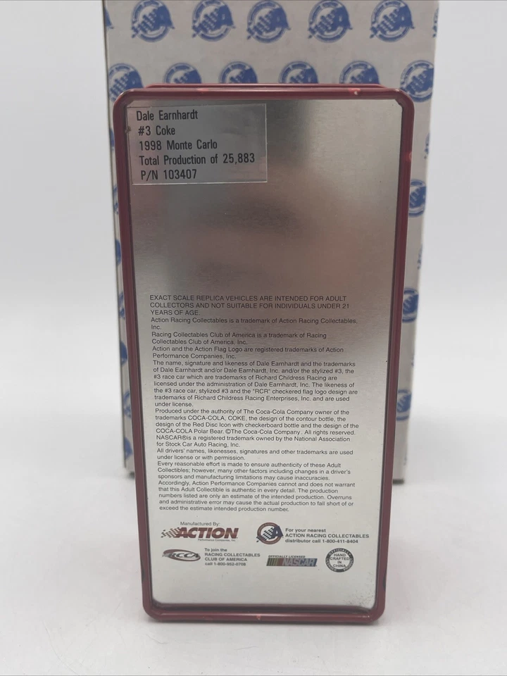 Dale Earnhardt 1/64 #3 Coca-Cola 1998 Monte Carlo máquina expendedora de estaño coche NASCAR Foto 4 de 4