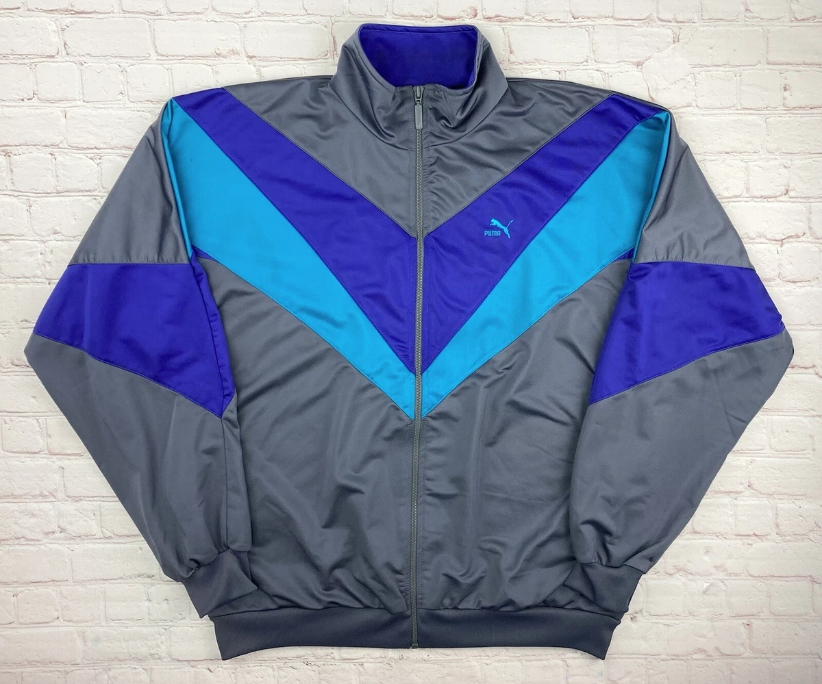 Vintage Puma Men Track Full Zip Colorblock Poly Blue Gray Streetwear | eBay