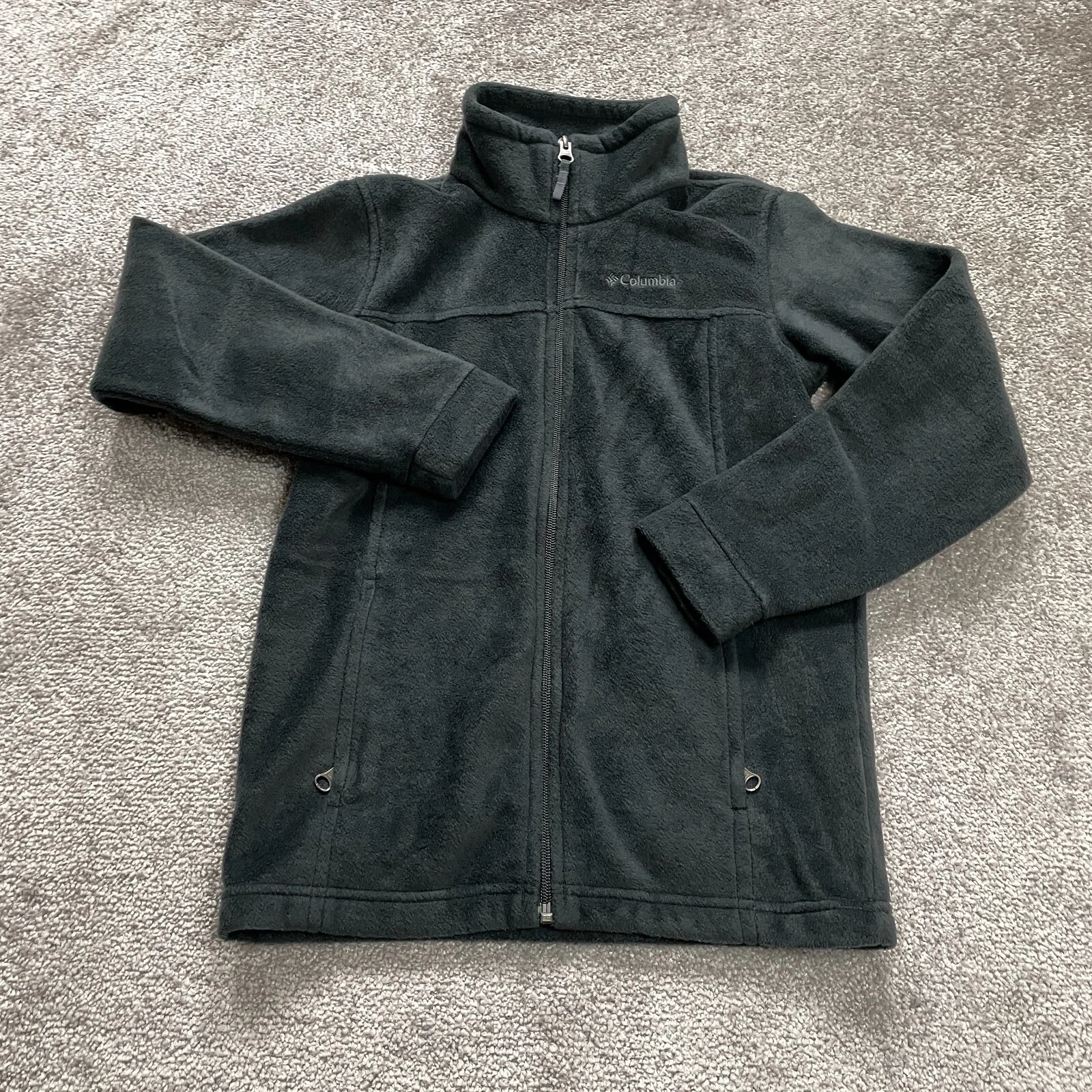 Columbia Fleece Jacket Boys Youth Medium Black Full Zip Pocket Mock Neck Outdoor