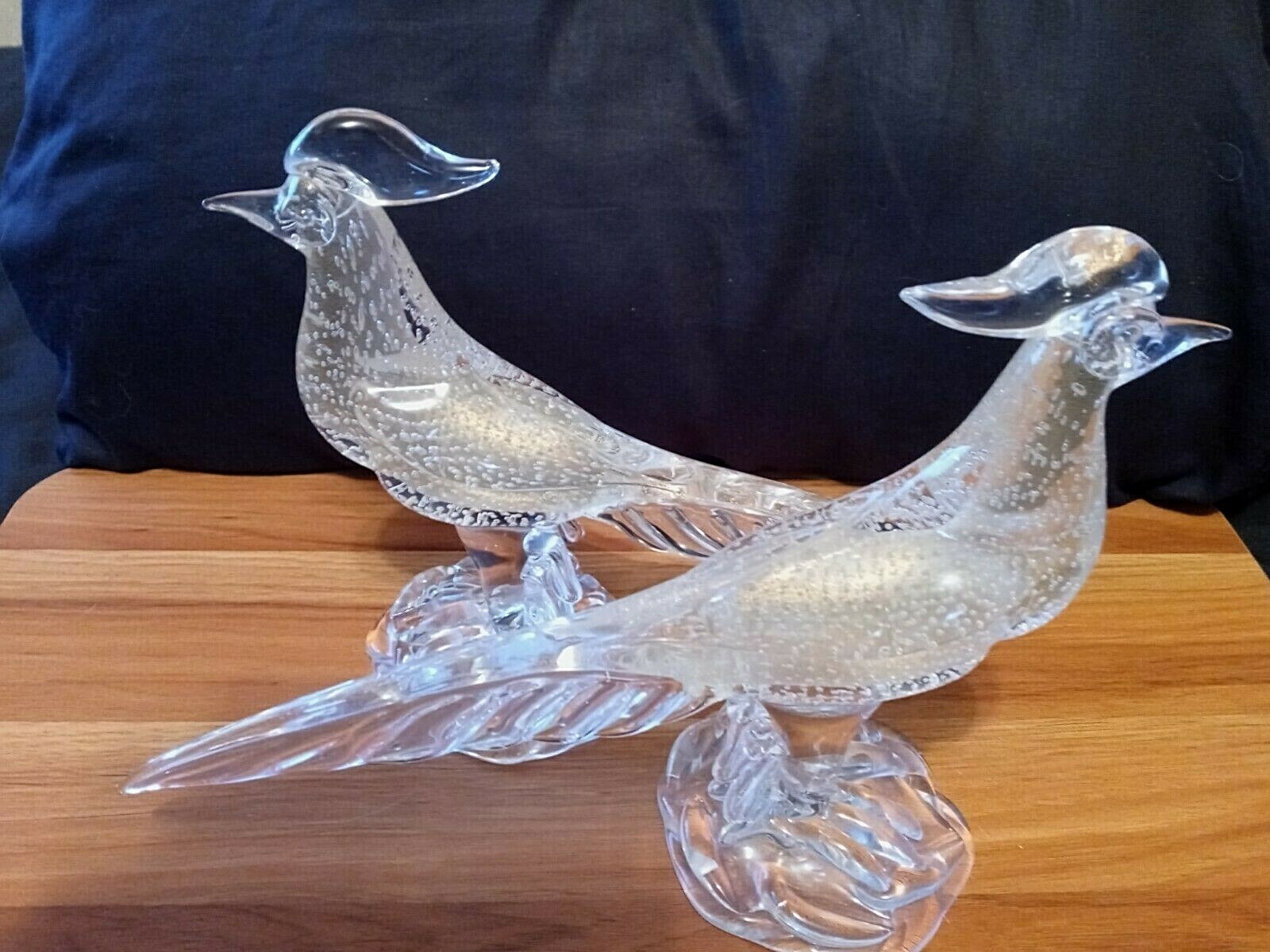 SALE! VTG Rare Pair of Murano Handblown Art Glass Pheasants Clear w/Gold Dust eBay