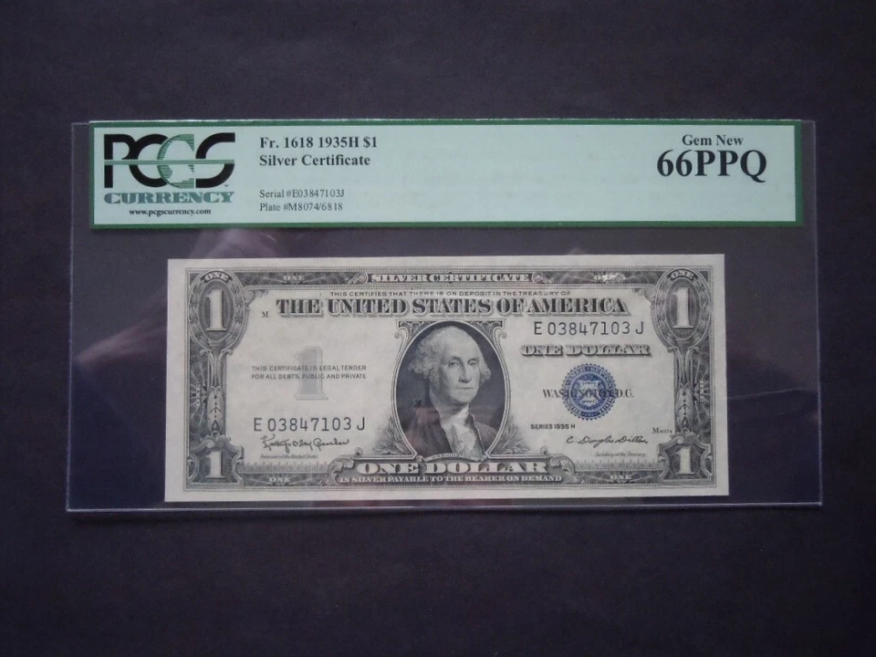 (4) 1935 H $1 Consecutive Blue Seal Silver Certificates Graded pcgs 66 Gem New - Image 3 of 4