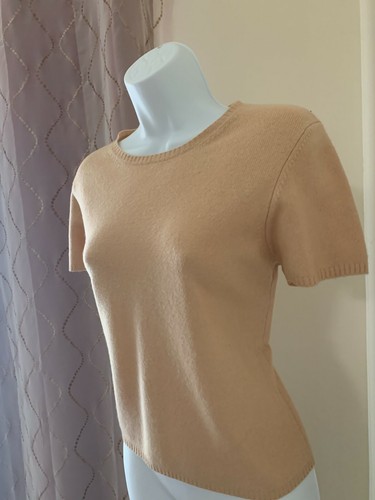 Magaschoni Beige Caramel 100% Cashmere Cap Sleeve Sweater, Women's Small - Bild 6 von 8