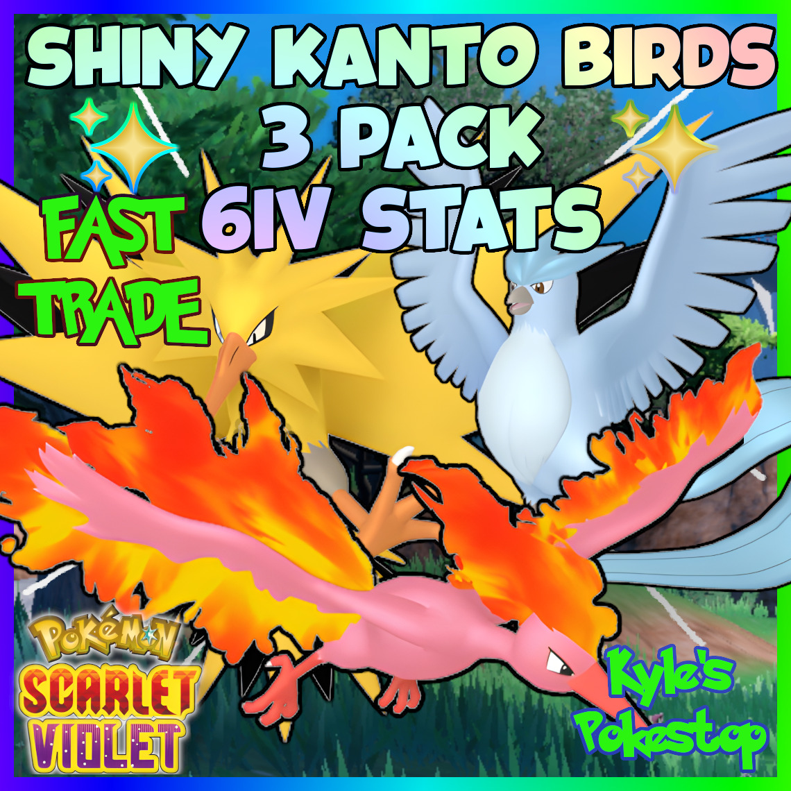 ✨Articuno+Zapdos+Moltres GALAR Shiny 6IV✨ Pokemon Scarlet & Violet 3-PACK  FAST