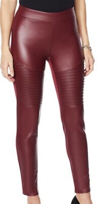 DG2 Diane Gilman Burgundy Faux Leather Ponte Moto Pants Size XS NWT