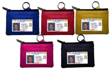 Genuine Leather Coin Purse ID Badge Key Chain Change Zip Holder Men Women