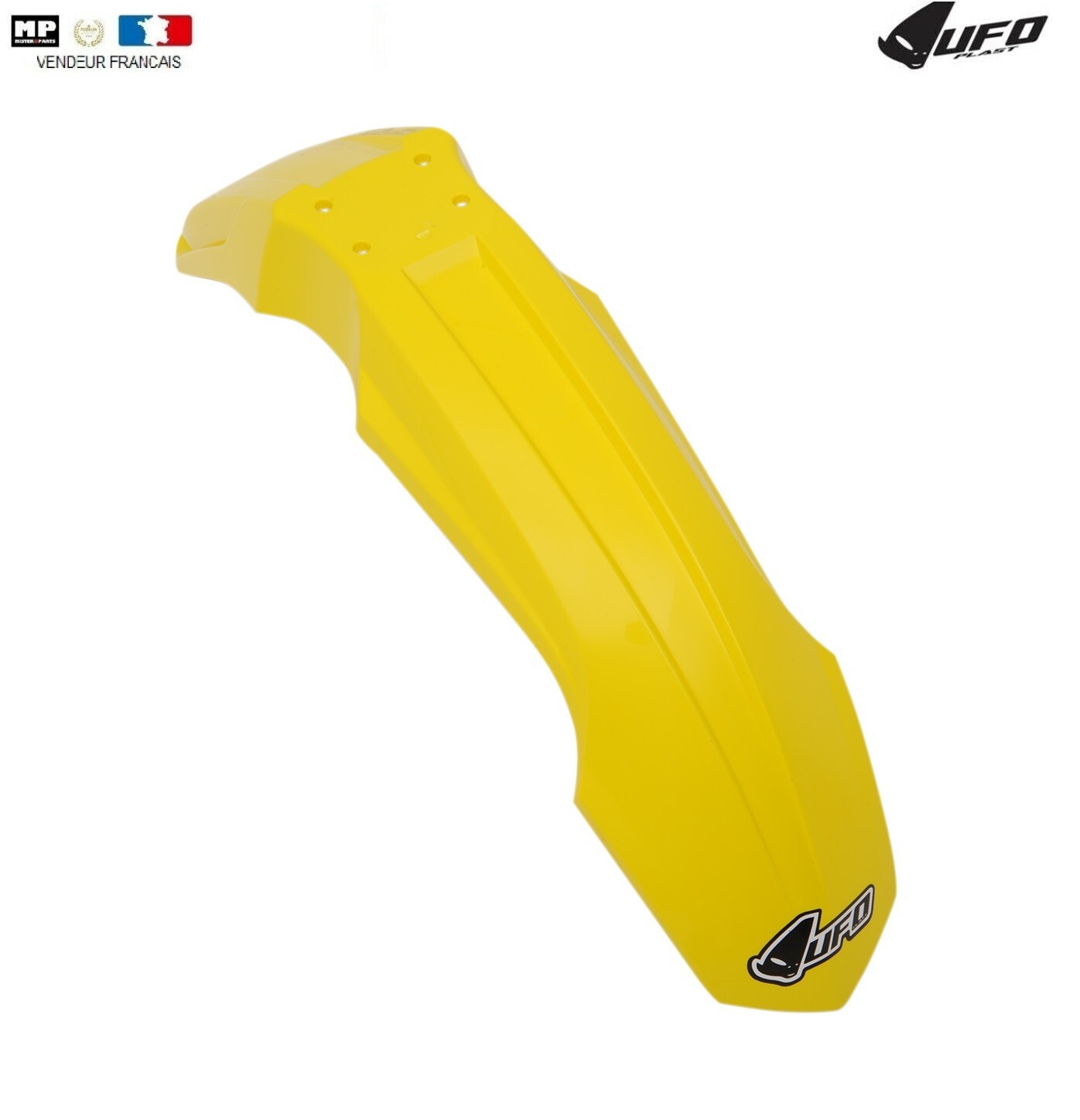 Garde boue avant moto jaune UFO pour rouler sur circuit en Suzuki RM 85