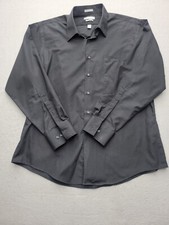 Van Heusen Men Button-Up 17 34-35 Black Fitted Polyester Blend Long Sleeve