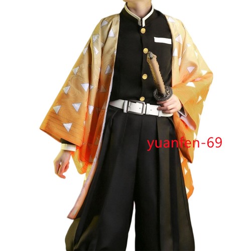 Costume cosplay kimono Agatsuma Zenitsu Demon Slayer uniforme abiti Halloween - Foto 17 di 19