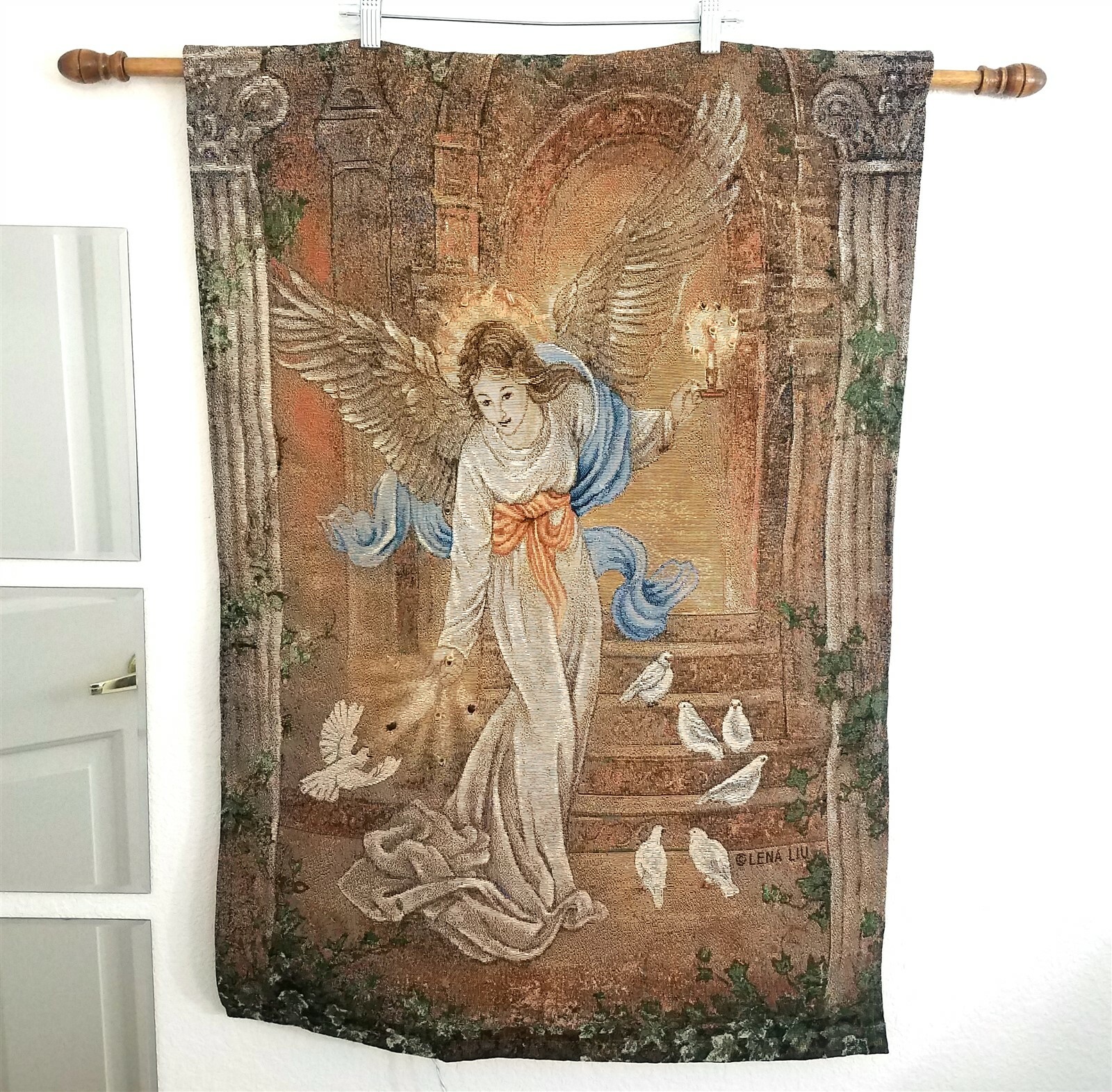 Christmas Tapestry Wall Hanging With Lights Angel Of Light Decoration 26x36 eBay
