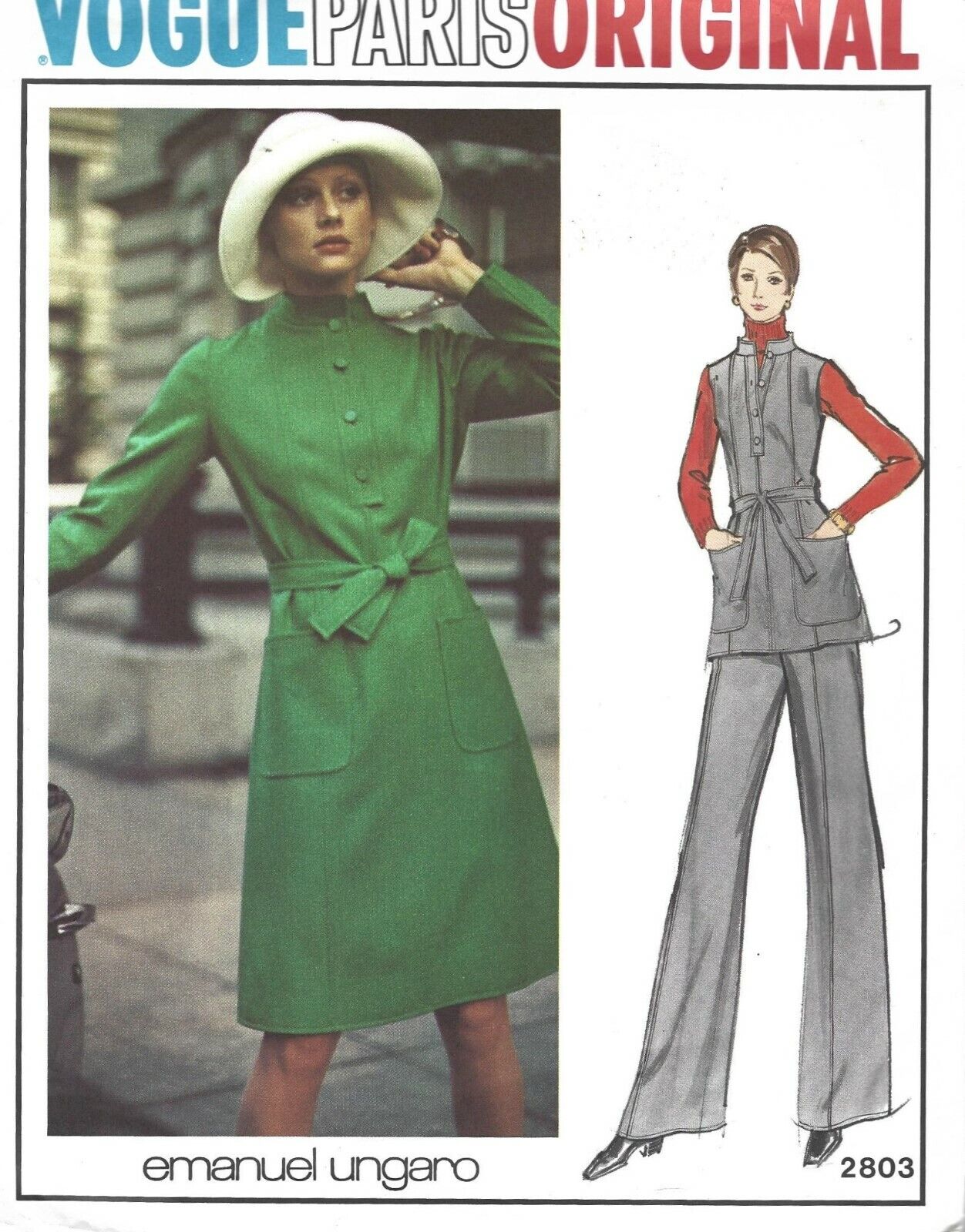 Vogue Sewing Pattern 2803, Ungaro Vintage Dress or Tunic, Pants, Size ...
