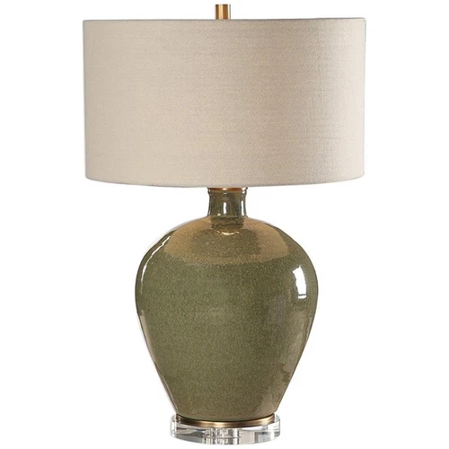 Uttermost Elva Steel Ceramic and Crystal Table Lamp in Emerald Green/Light Beige - Picture 1 of 7