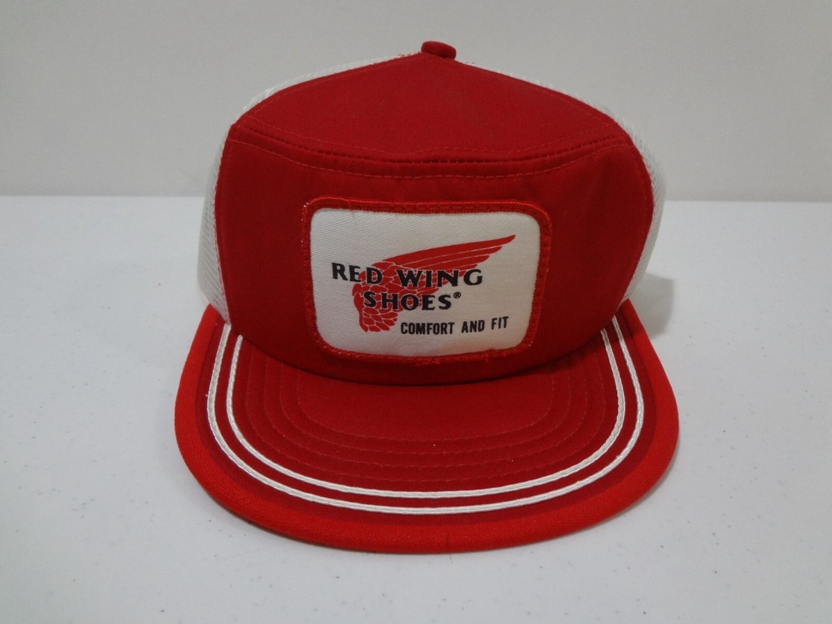 Vintage 80s Red Wings Boots Foam Mesh Trucker Hat Snapback Made in