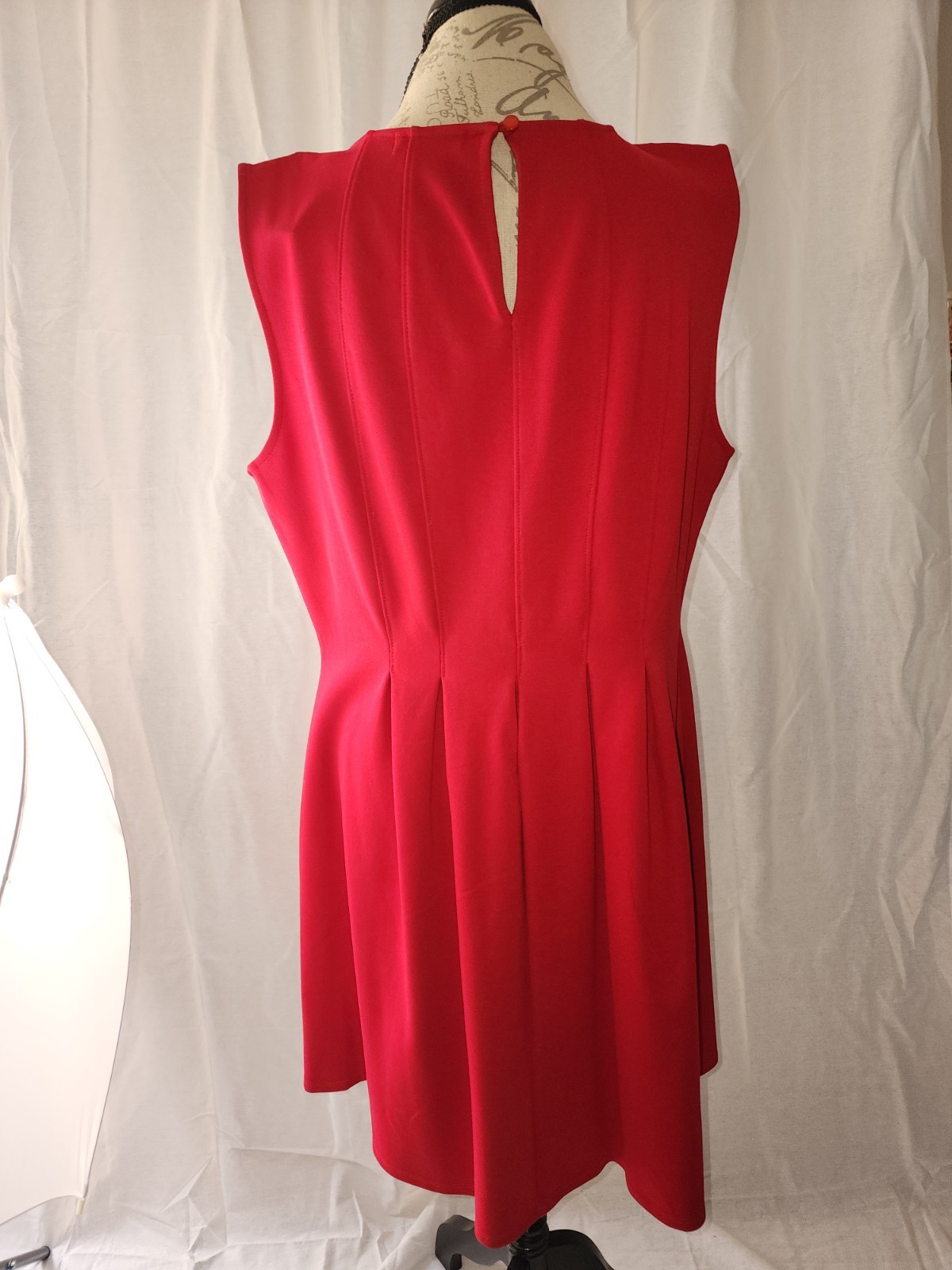 Monteau Red Knit Sleeveless Pleated A-Line Dress Knee Length Plus Size 1X image 3
