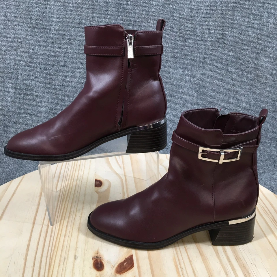 Calvin Klein Botas Mujer 6 M Jallis Tacones Bloque Cremallera Lateral Botín Borgoña Foto 2 de 4