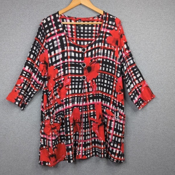 Taking Shape Top Womens 16 Red Scoop Neck Tunic Blouse Stretch Casual Career