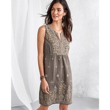 Johnny Was Embroidered V Neck Sleeveless Linen Blend Dress Size S