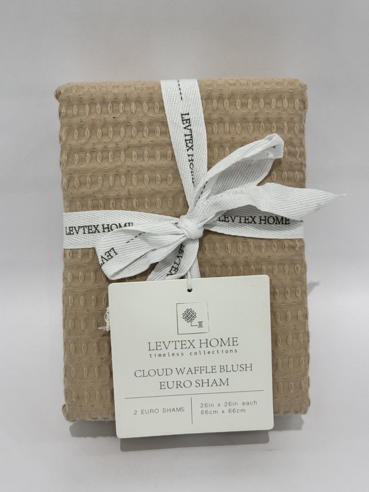 Levtex Home  Set of 2 Cloud Waffle Blush Euro Sham 100% Cotton 26 in x 26 in NWT