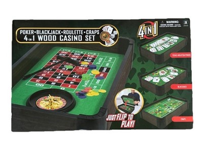 4 In 1 Wood Casino Set - Poker - Blackjack - Roulette - Craps