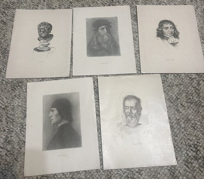 Antique Philosopher/Scientist Portrait Prints. Galileo, Leonardo, Seneca, Etc.