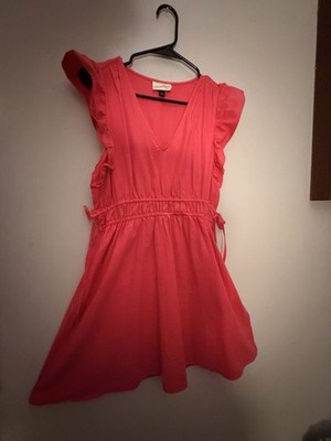 Universal Thread Pink V-Neck Ruffle Sleeve Tie Waist Fit & Flare Dress S