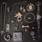 Bulk Lot Mixed Estate Silver Costume Jewelry Signed MCM Necklace Rings Floral