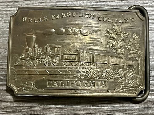 Vintage Wells Fargo And Company Brass Belt Buckle California Train - Picture 2 of 4