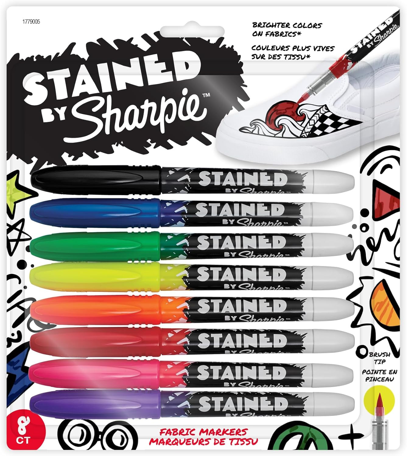 Sharpie Stained Fabric Markers, Brush Tip, Assorted Colors, 