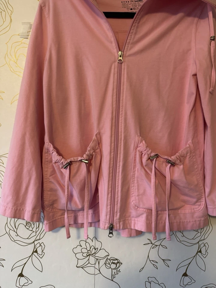 Moletom Neon Buddha tamanho XS zíper completo rosa pescoço simulado bolsos leves 075 - Imagem 3 de 4