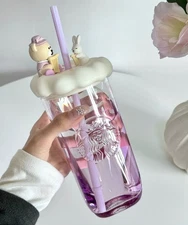 2025 NEW Starbucks Garden Dance Purple Triangle Bottom 18oz Glass Straw Cup Gift