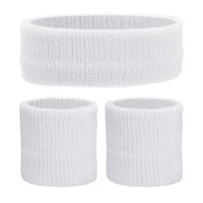 3Pcs Sweatband Set Sports Headband Terry Cloth Wristband White
