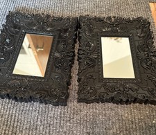Pair Very Ornate Black Plastic 8x10” Framed Mirrors 3x5 Picture Gallery Wall