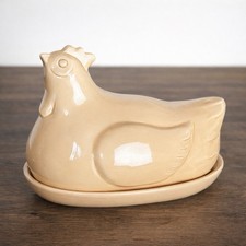 Vintage Ceramic Chicken Egg Holder & Covered Hen Dish Set Farmhouse Kitchen