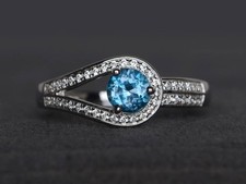 Blue Topaz Gemstone 925 Sterling Silver Women Pave Ring Duty Free