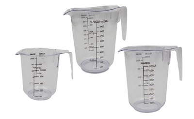 RESTPOSTEN 3er Messbecher Set aus Kunststoff in vers. Größen 1L 500ml 250ml Skal