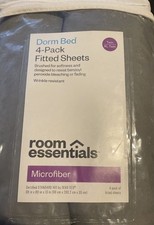 4-pack Fitted Sheets Twin/Twin XL Dorm Bed Grey Microfiber Room Essentials