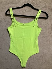 Women  s Green Bodysuit With Adjustable Buckle Straps And Snap Closure Size M
