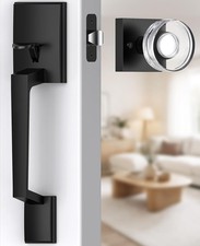Front Door Handle No Lock, Matte Black Front Door Lock Set with Crystal Knob,...