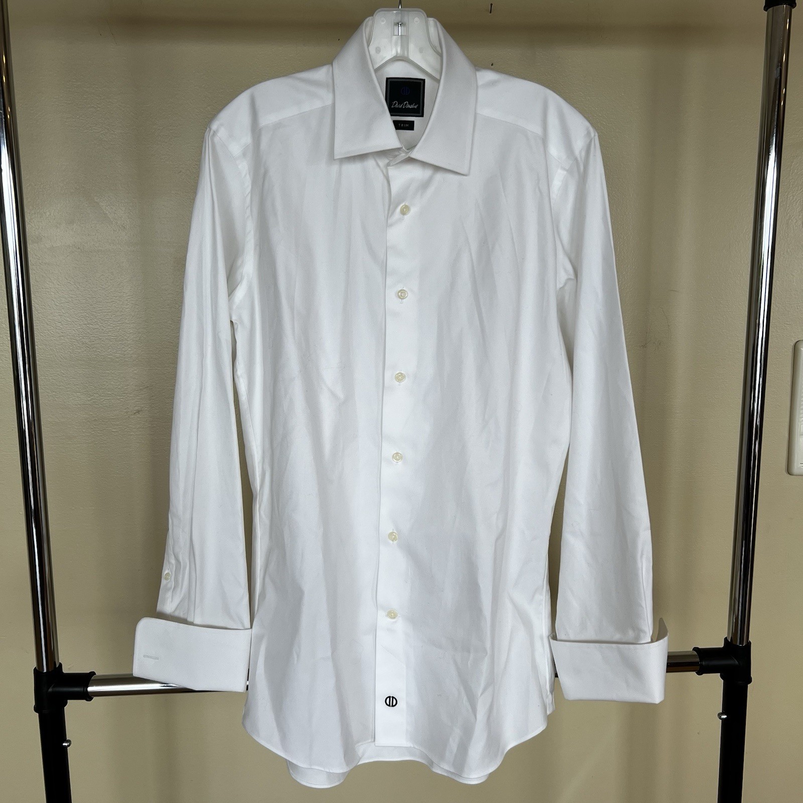 David Donahue Tuxedo Dress Shirt Mens 15.5 32/33 White Stud Front French Cuff